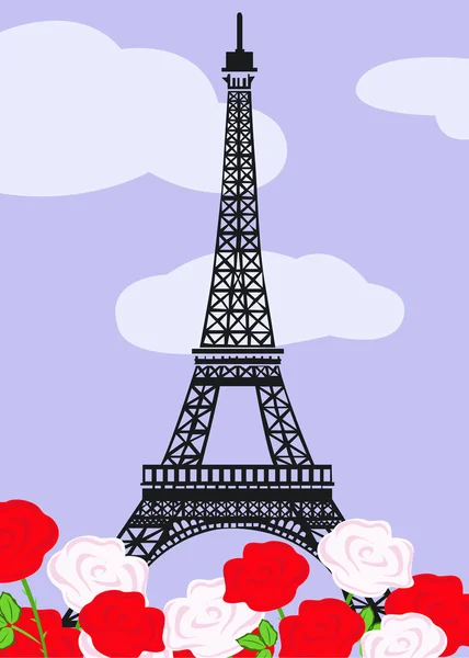 Tour Eiffel aux roses rouges et blanches — Image vectorielle