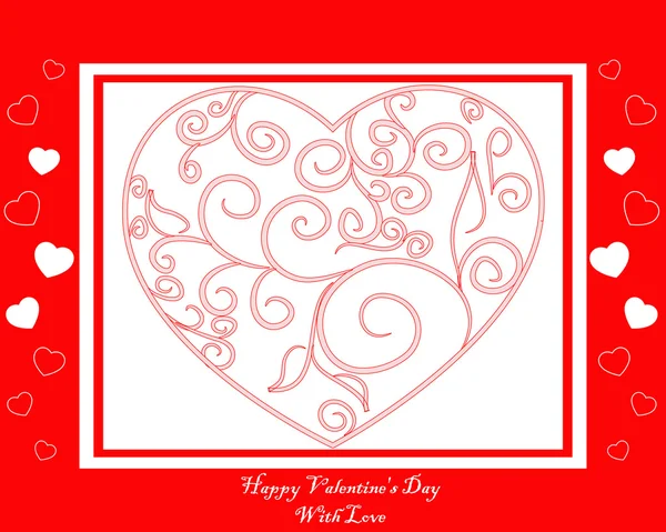 Tarjeta roja con corazón rosa — Vector de stock