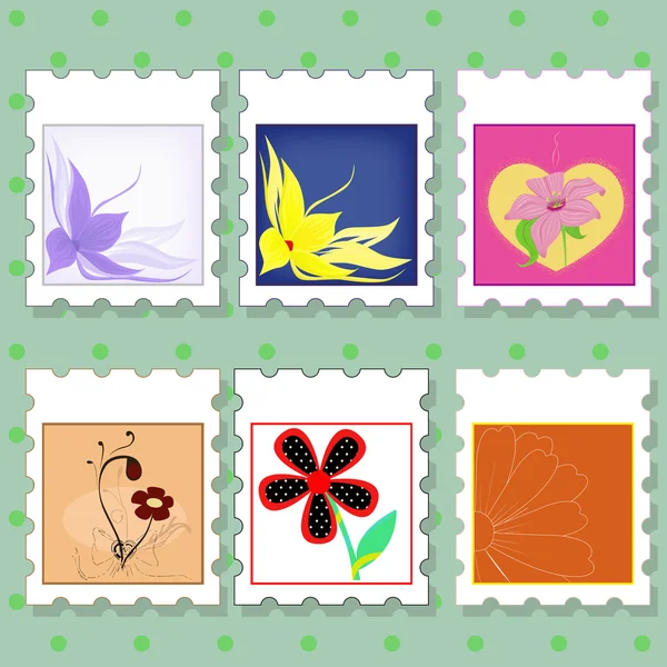 Sellos postales con flores — Vector de stock