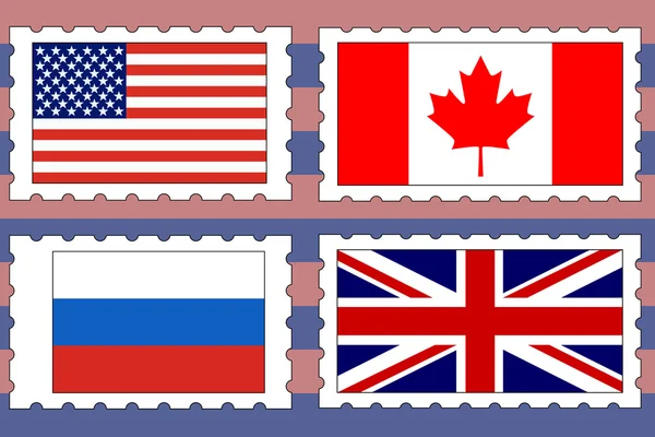 Timbres-poste avec drapeaux — Image vectorielle