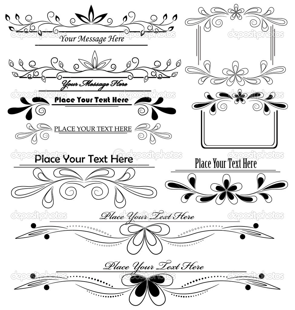 set of floral calligraphic design elements