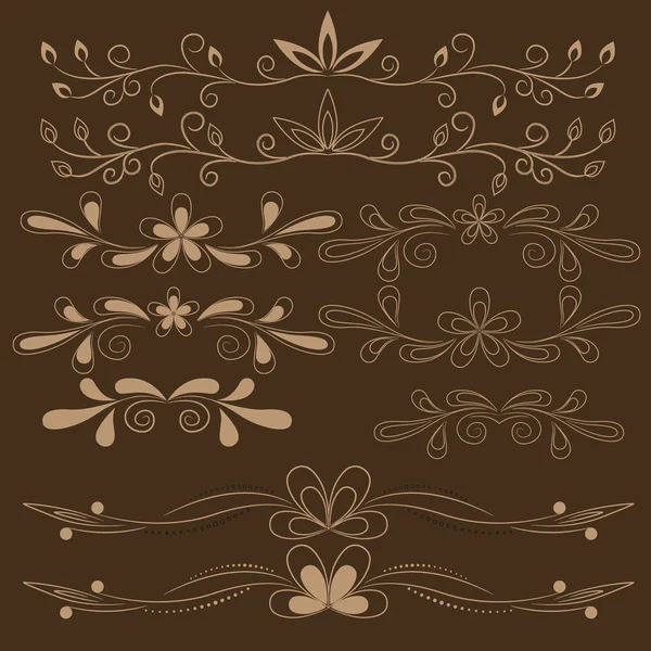 Conjunto de elementos de diseño floral marrón — Vector de stock