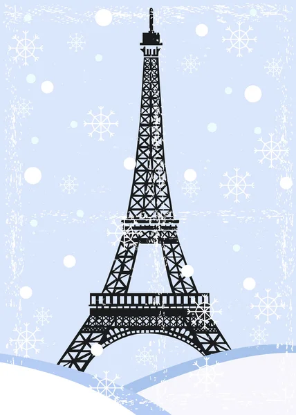 Torre grunge eiffel con nieve — Vector de stock