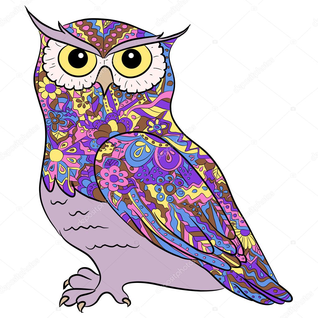 Illustrazione vettoriale di mano colorato disegno gufo — Vettoriali di Marishayu