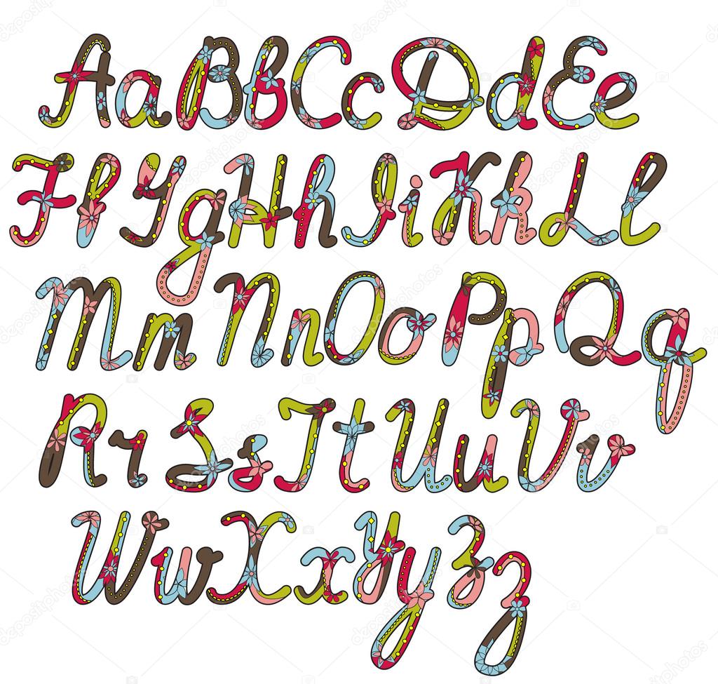 written alphabet in christmas colors