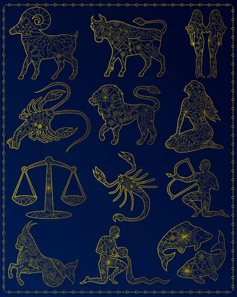 Золотые знаки зодиака — стоковый вектор
