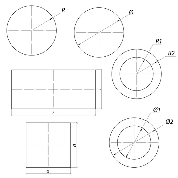 Conjunto de formas de desenho simples com tamanho — Vetor de Stock