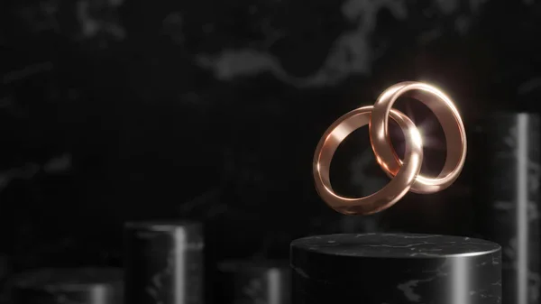 wedding rings on black background 3d illustration