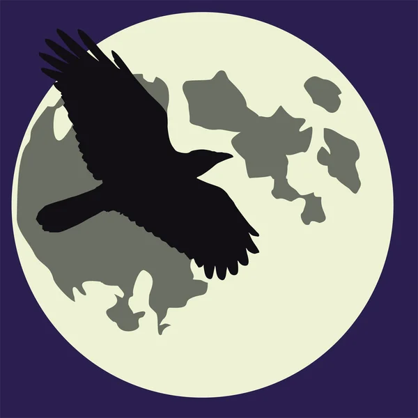 Halloween Moon and raven — Stock Vector