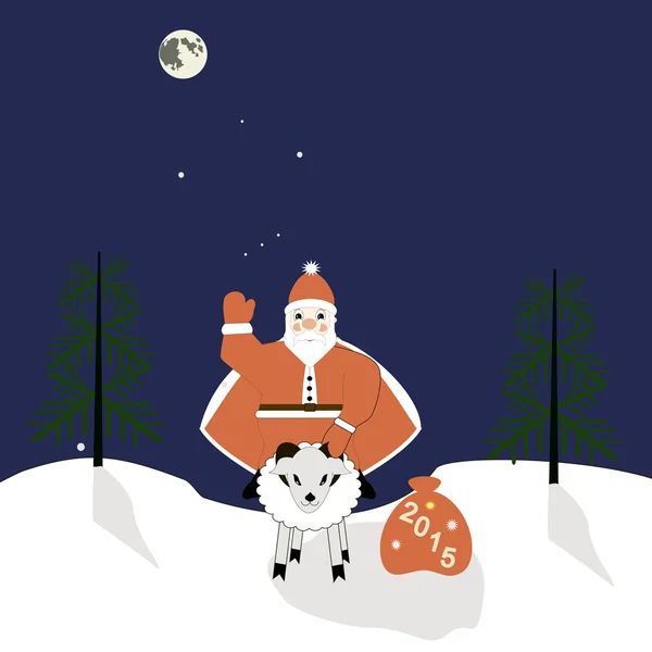 Santa on a sheep — Stock Vector