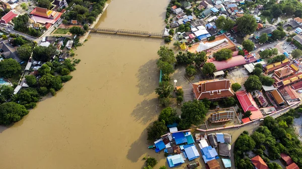 Las Aguas Inundación Alcanzan Una Casa Campo Arroz Centro Tailandia — Foto de Stock