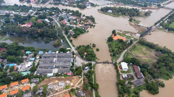 Las Aguas Inundación Alcanzan Una Casa Campo Arroz Centro Tailandia — Foto de Stock
