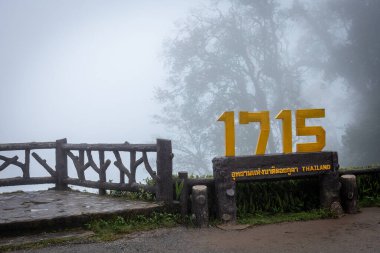 Nan, Thiland- Ekim 2021 - Doi Phu Kha Bakış açısı 1715 yolu, yağmur mevsiminde sis dolu.