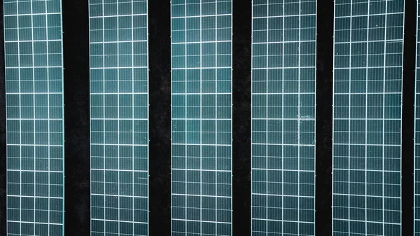 Solar Cell Panel Aerial View Photo Landscape Solar Farm Producing — Fotografia de Stock