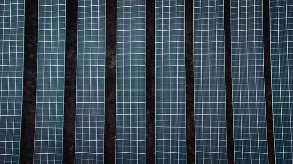 Solar Cell Panel Aerial View Photo Landscape Solar Farm Producing — Fotografia de Stock