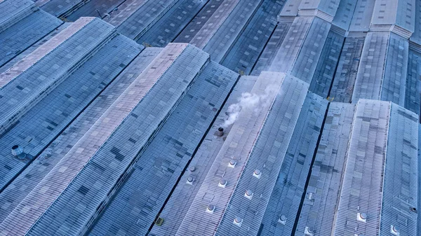 Gün Batımında Mavi Gökyüzüne Karşı Beyaz Dumanlı Ağır Endüstriyel Fabrika — Stok fotoğraf