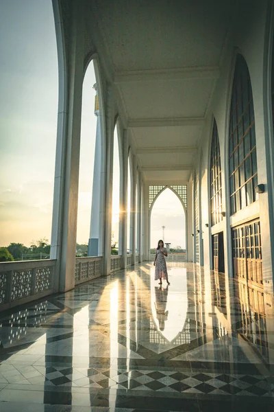 Lady Silhoette Area Central Mosque Songkhla Province Southern Thailand Photo — Fotografia de Stock