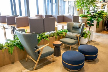 Area of Co-Working Space on social distancing with a luxury comfortable design for work as free and relax at True digital park , Thailand. Concept of creative cooperates workspace.