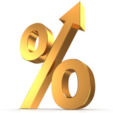Golden percentage symbol with an arrow up clipart