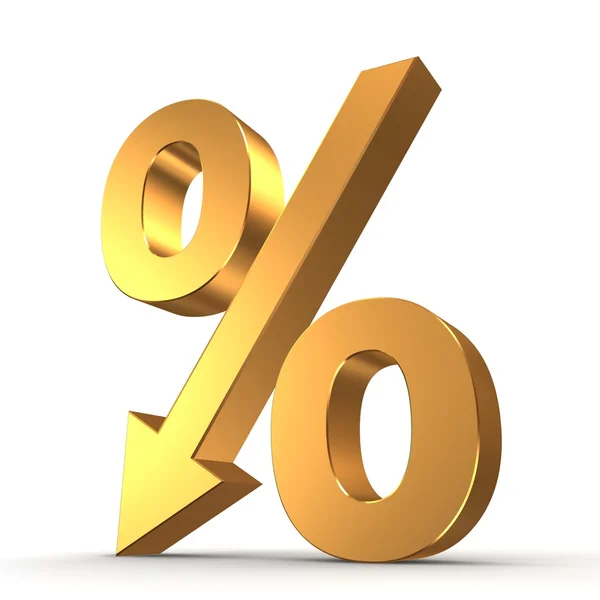 Golden percentage symbol with an arrow down — Stock Photo, Image