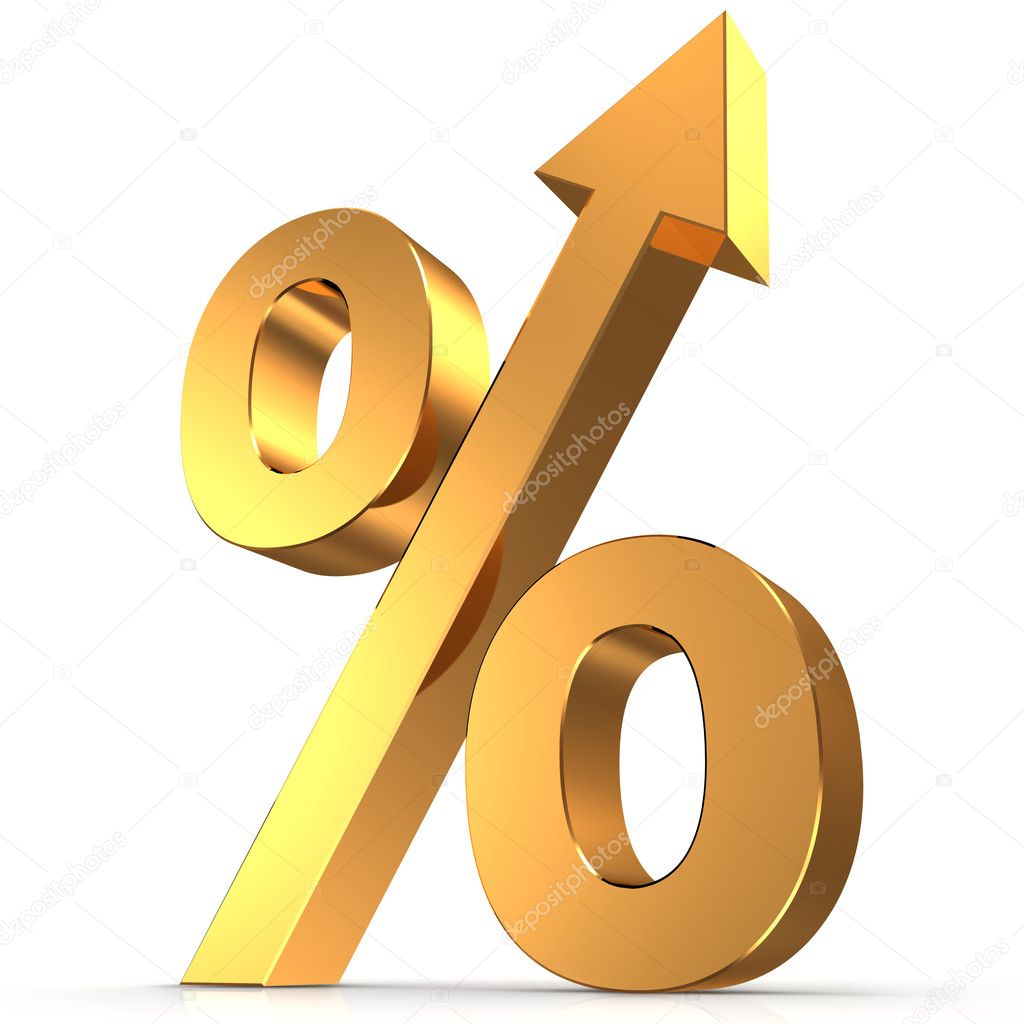 Golden percentage symbol with an arrow up