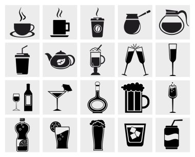 vektör siyah içki & içecekler Icons set