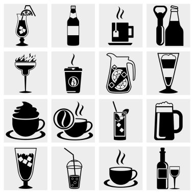 vektör siyah içki & içecekler Icons set