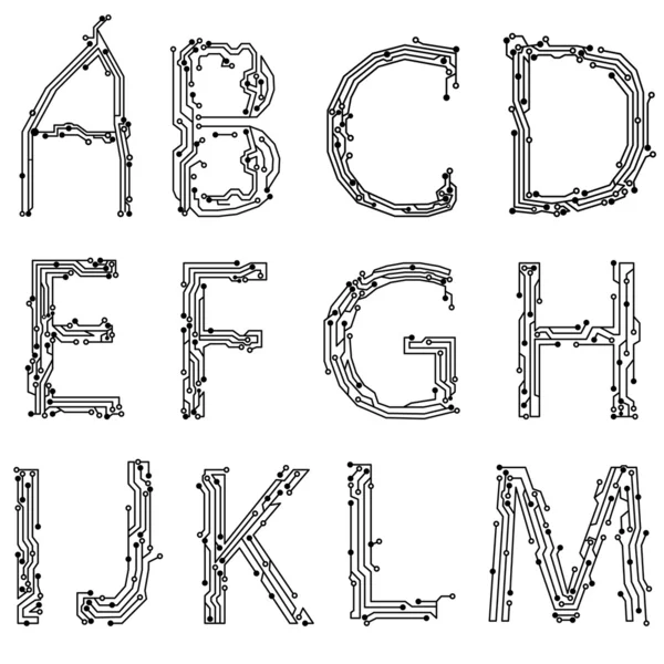 Alphabet des cartes de circuits imprimés — Image vectorielle