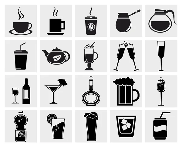 Conjunto de iconos de bebidas y bebidas negras vectoriales — Archivo Imágenes Vectoriales