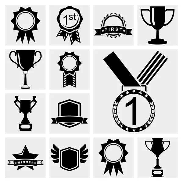 Conjunto de iconos de premios negro . — Vector de stock