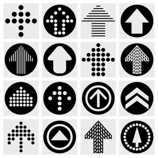 Arrow sign icon set. Simple circle shape internet button on gray background. — Stock Vector