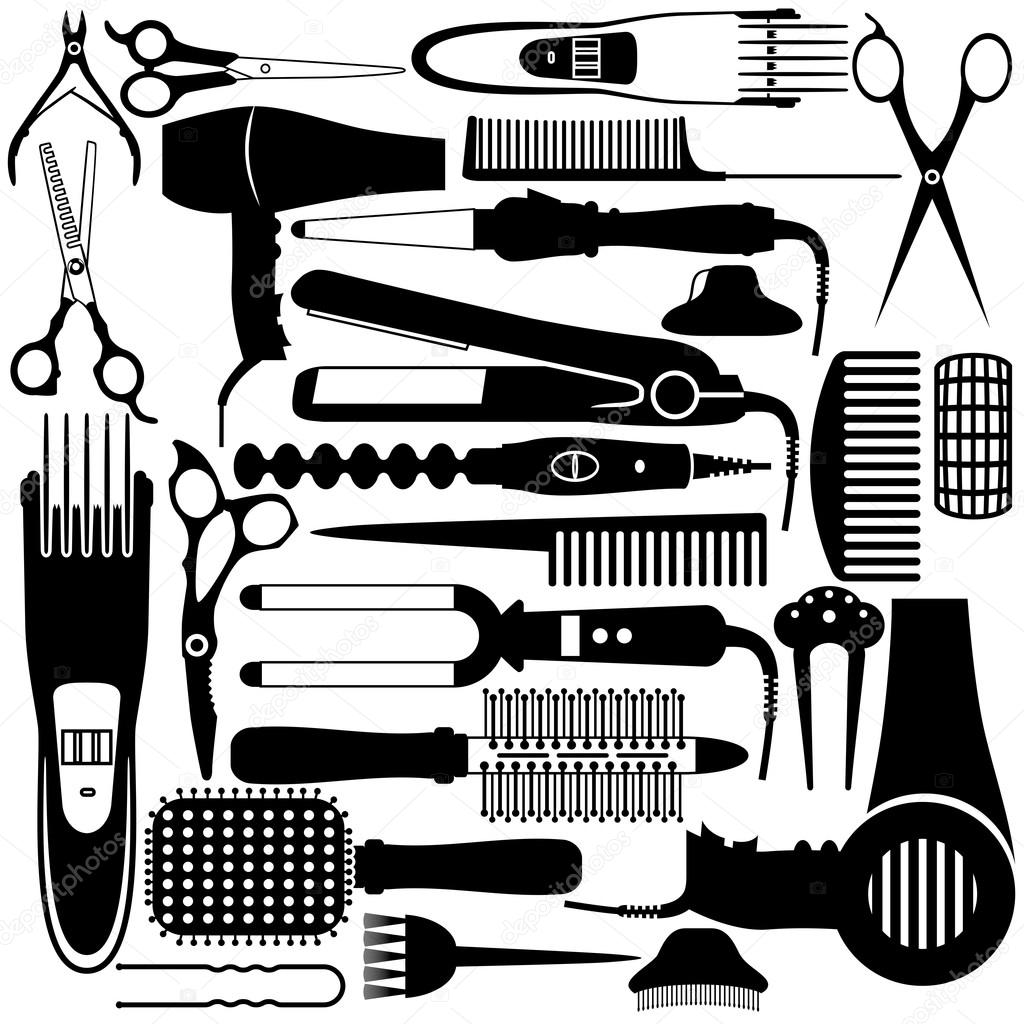 Hairdressing related symbol. Vector set of accessories for hair.