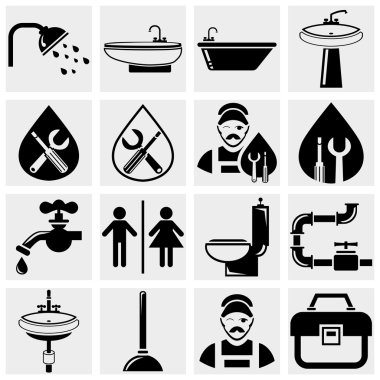 Plumbing and bathroom vector icons set clipart