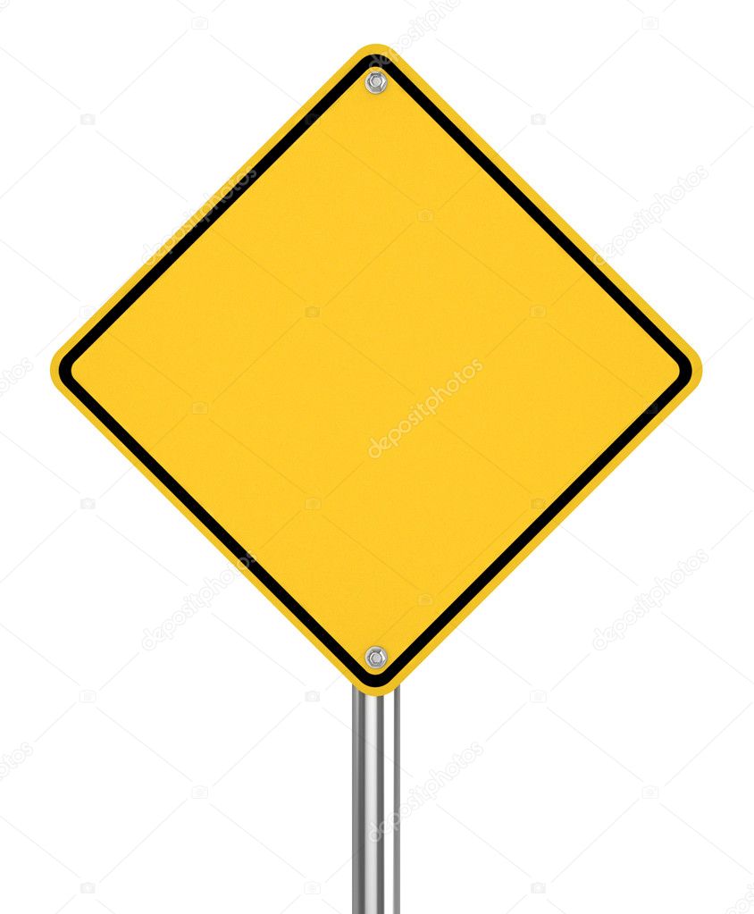 Blank yellow road sign on white background