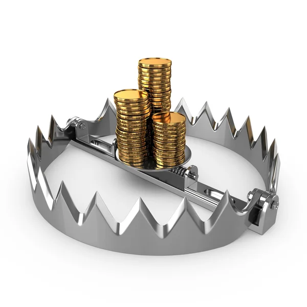 Golden coins on bear trap — Stock Photo, Image