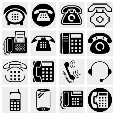 gri üzerine set farklı vektör siyah telefon simgeleri.
