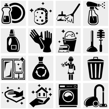 Cleaning vector icons set on gray. clipart