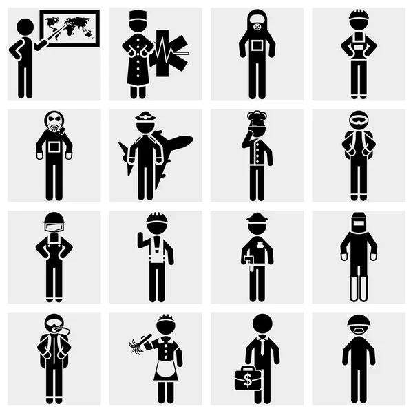 Conjunto de ícones vetoriais dos trabalhadores. Doutor, empreiteiro, pintor, empresário, enfermeira, ets . — Vetor de Stock