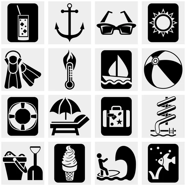 Viajes y turismo, iconos vectoriales de verano en gris . — Vector de stock