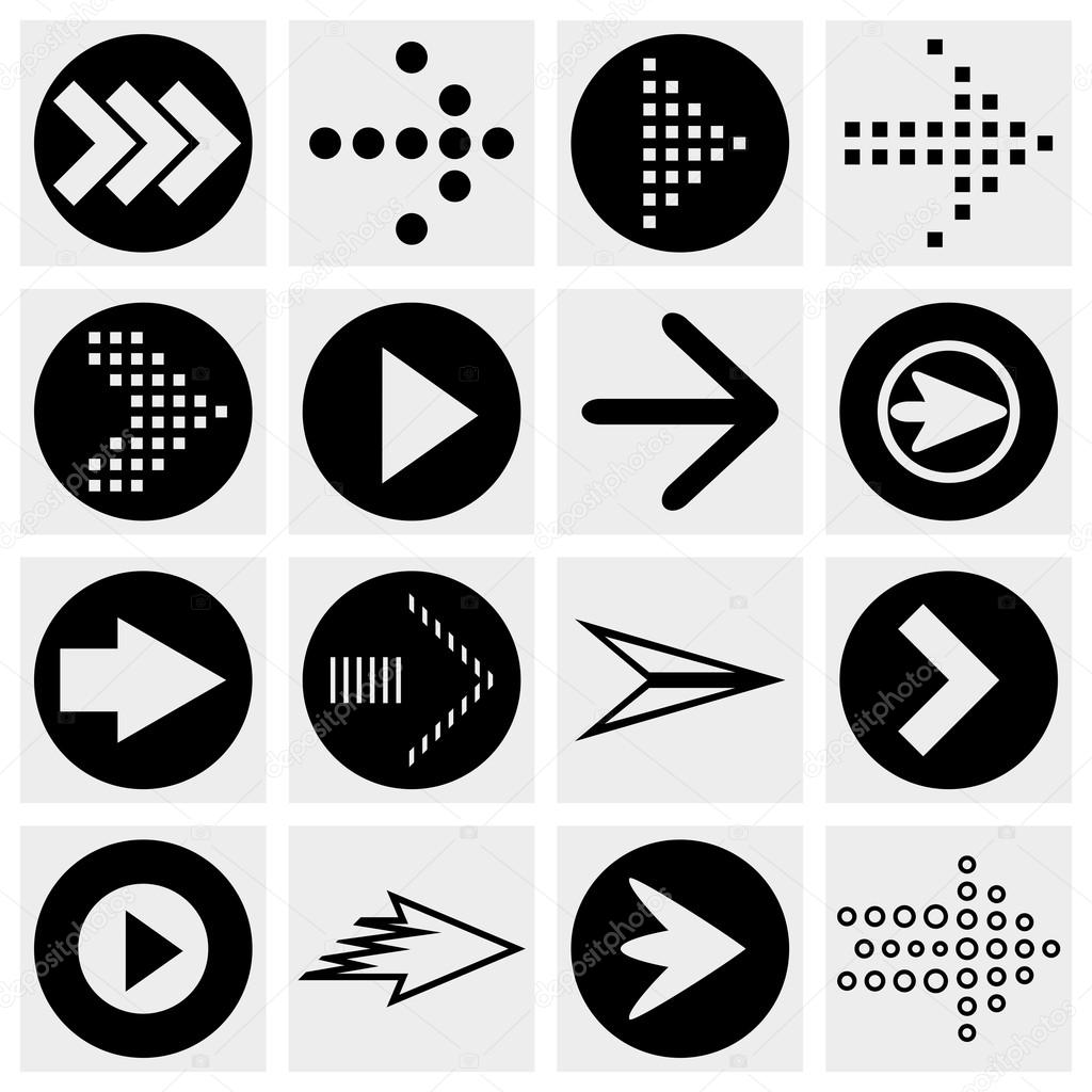 Arrow sign vector icon set. Simple circle shape internet button on gray background.