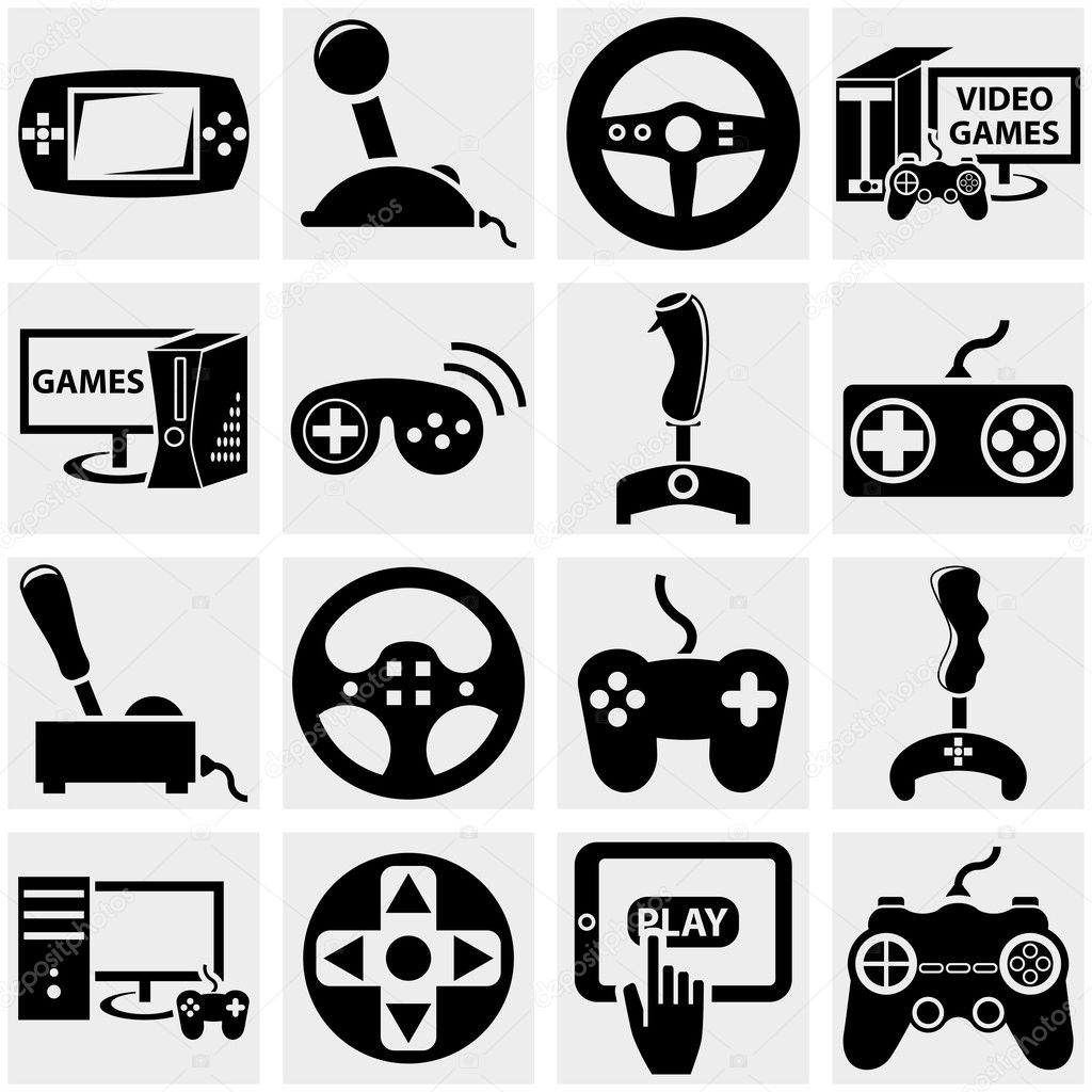 Video game vector icon set on gray