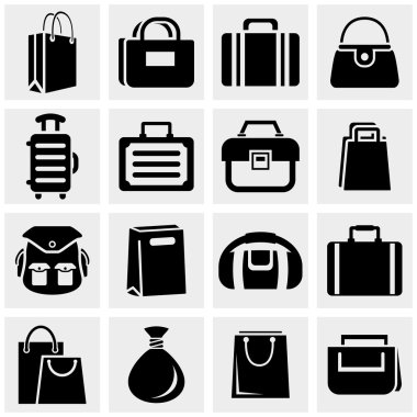 Shopping bag vector icons set on gray.