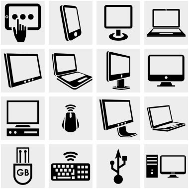 Computers vector icons set on gray. clipart