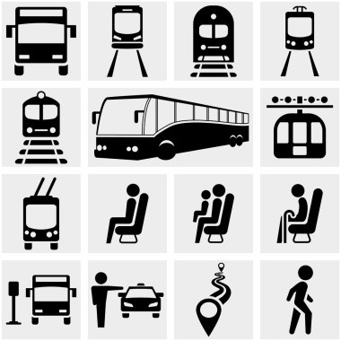 Public transportation vector icons set on gray. clipart
