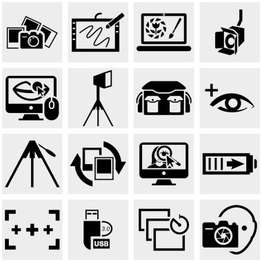 gri üzerine Photo vector Icons set