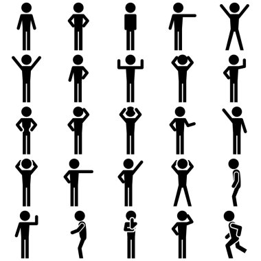 Stick figure positions set vector icon. clipart