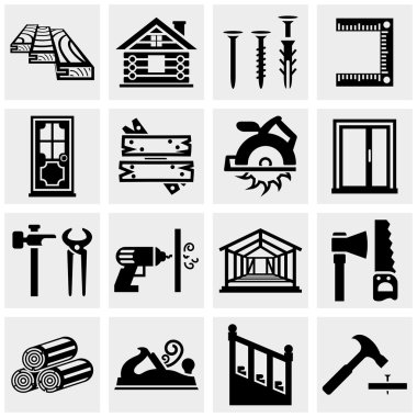 Carpentry vector icons set on gray