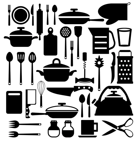 Keuken gereedschap. bestek vector icons set — Stockvector