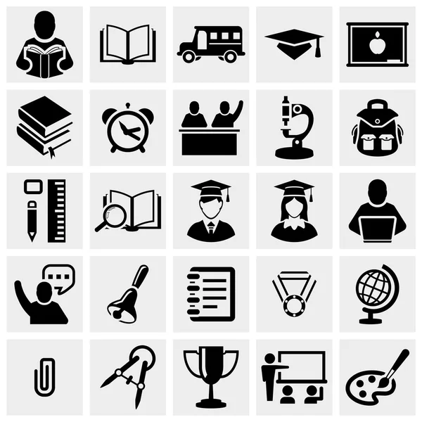 Iconos vectoriales de escuela y educación en gris . — Vector de stock