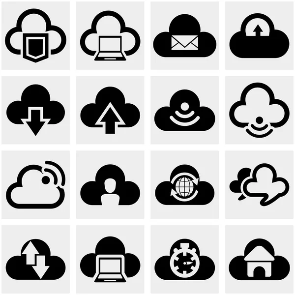 Cloud vector icons set on gray. — Stock Vector